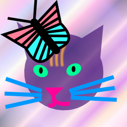 My main avatar, but with the pink-and-cyan butterfly on it.  Similar to the first butterfly one, but with my new avatar instead of my old one.