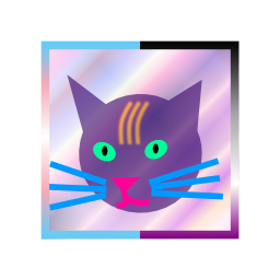 My main avatar, but with a border around it.  The left half of the border and the right half of the border have different gradients.  The left half, from top to bottom, is blue, pink, white, pink, blue.  The right half, from top to bottom, is black, gray, white, purple.