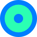 Three concentric circles, similar to a bullseye but with different colors.  The outside is blue, in between is green, and the center is blue.