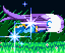 The same lilac-colored dragon girl from before, but now running to the right at high speed with some sparkle effects.