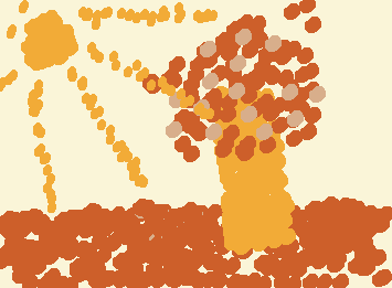 The same scene again, but this time everything is brown, and there's an orange sun high in the sky.