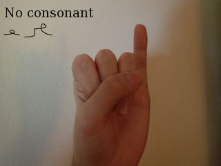 No consonant: stick up your pinky.