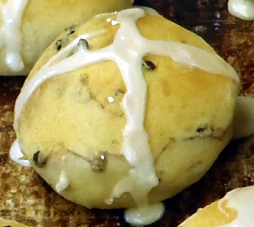 A hot cross bun, as described in the text 