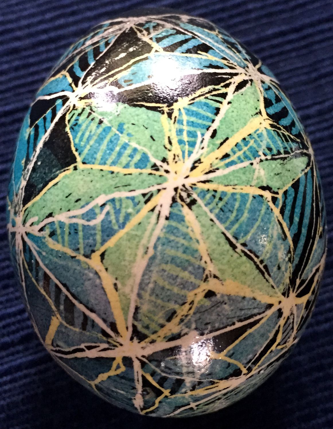 Another side of the egg.  Similar to the first side, except some of the triangles have black replaced with green.